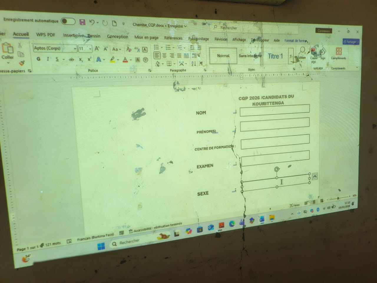 Een digitaal voorbeeld van een formulier dat ingevuld moet worden